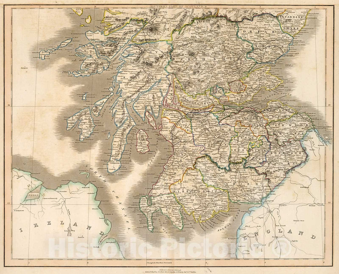 Historic Map : Scotland (Southern part). XIII, 1841, Vintage Wall Decor