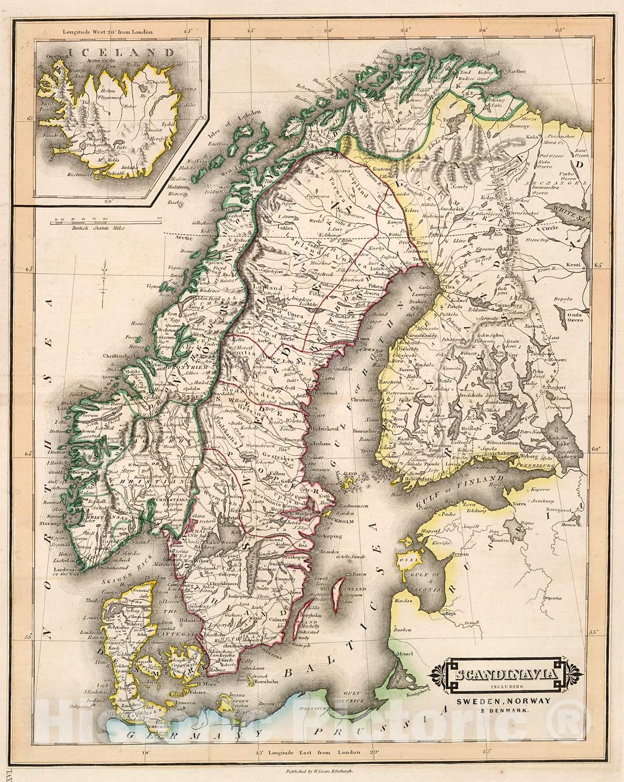 Historic Map : Scandinavia :Including Sweden, Norway & Denmark, 1841, Vintage Wall Decor