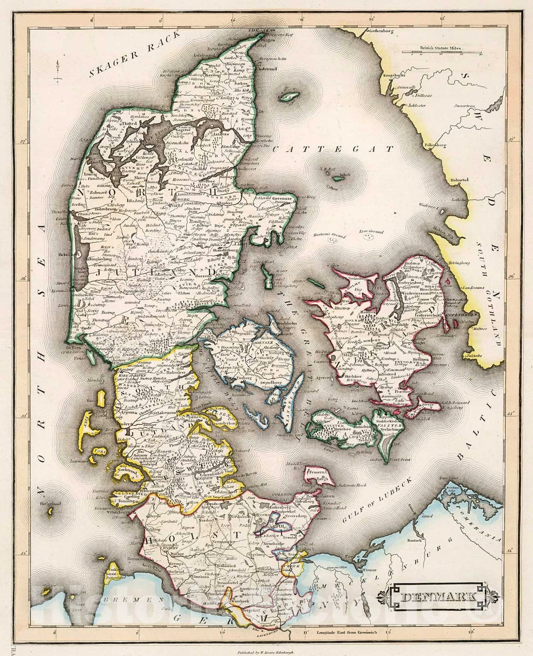 Historic Map : Denmark, 1841, Vintage Wall Decor