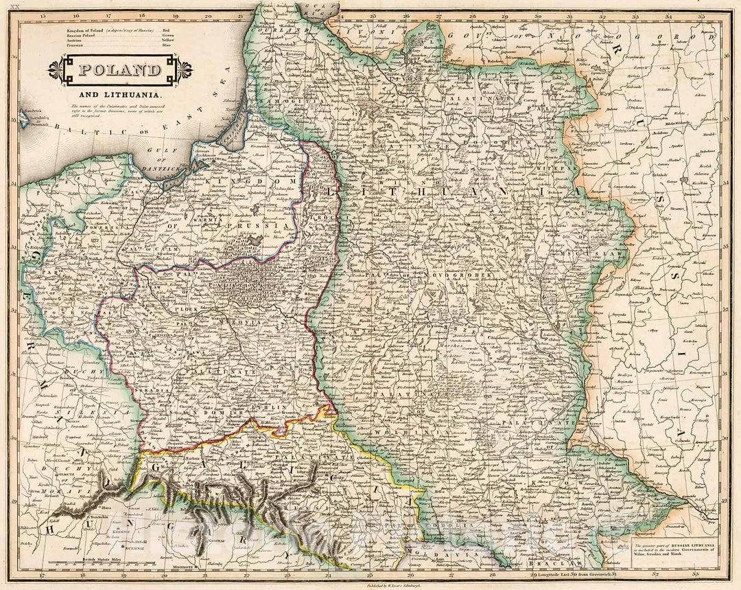 Historic Map : Poland and Lithuania, 1841, Vintage Wall Decor