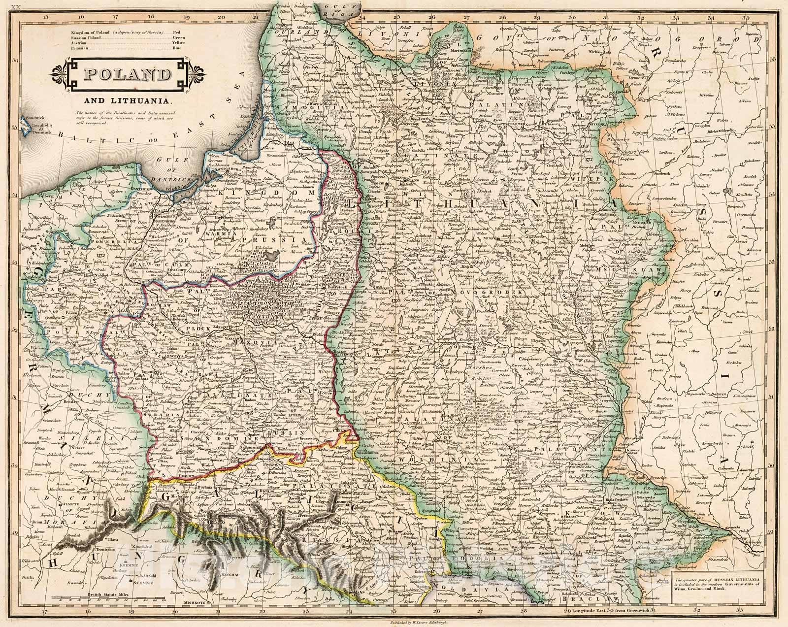 Historic Map : Poland and Lithuania, 1841, Vintage Wall Decor