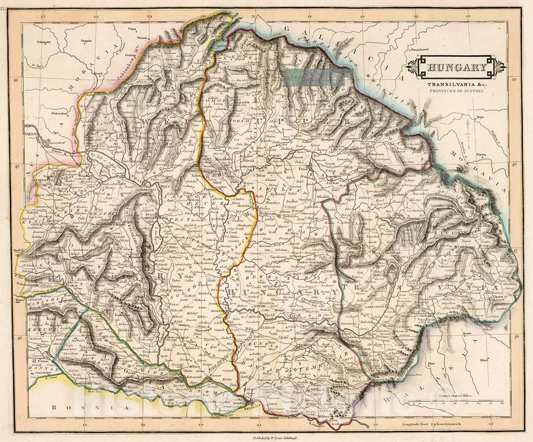 Historic Map : Hungary, Transilvania &c., 1841, Vintage Wall Decor