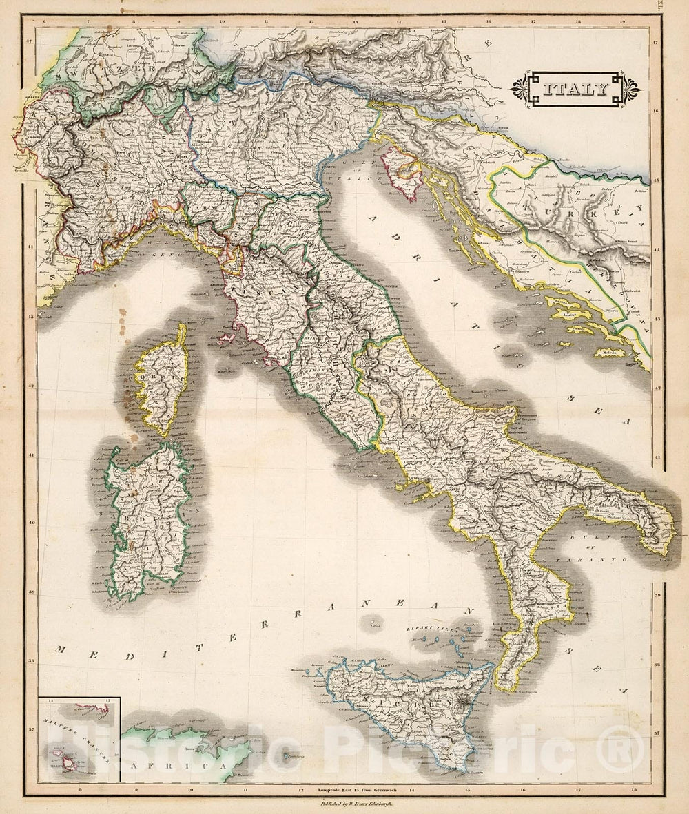 Historic Map : Italy, 1841, Vintage Wall Decor