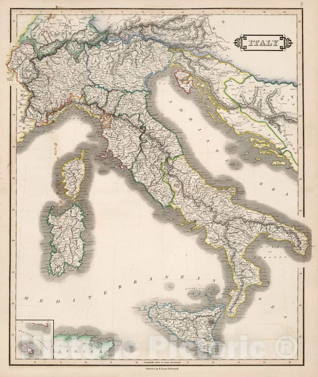 Historic Map : Italy, 1841, Vintage Wall Decor