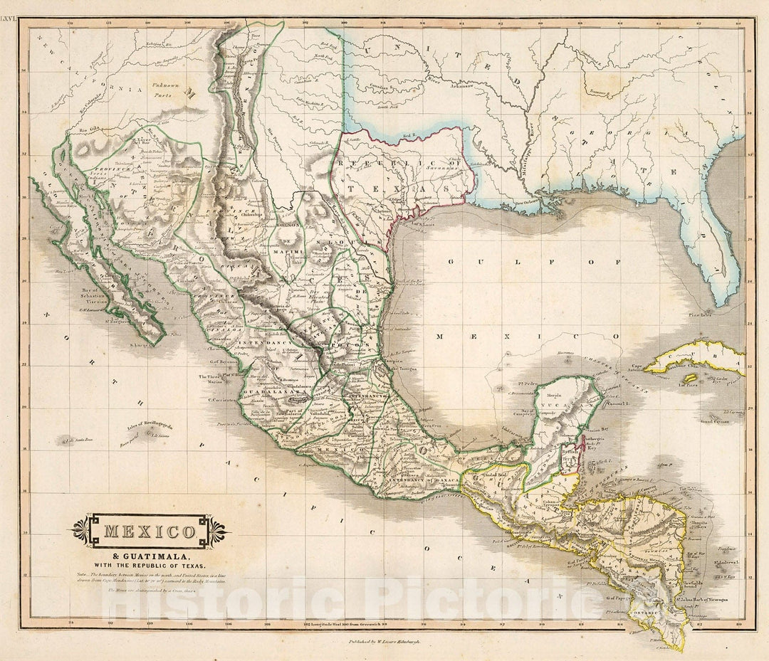 Historic Map : Mexico & Guatimala, with the Republic of Texas, 1841, Vintage Wall Decor