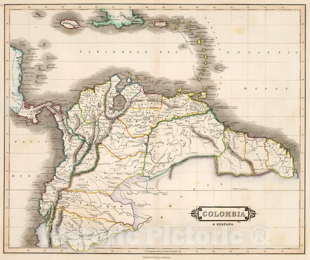 Historic Map : Colombia & Guayana, 1841, Vintage Wall Decor