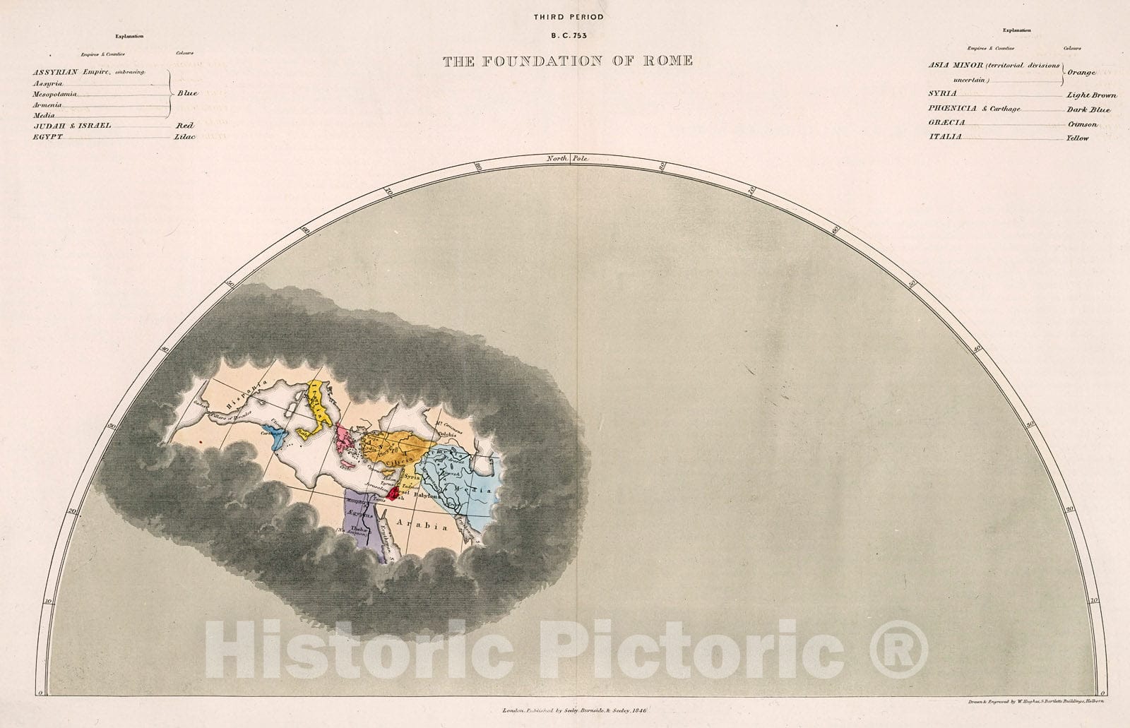 Historic Map : Third period : B.C. 753. The foundation of Rome, 1856, Vintage Wall Decor