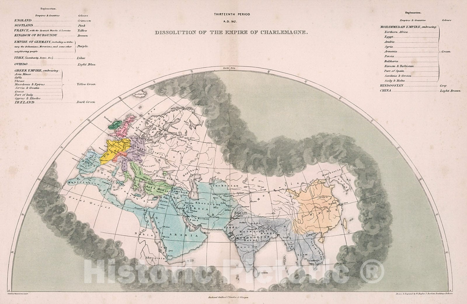 Historic Map : Thirteenth period : A.D. 912. Dissolution Of The Empire Of Charlemagne, 1856, Vintage Wall Decor