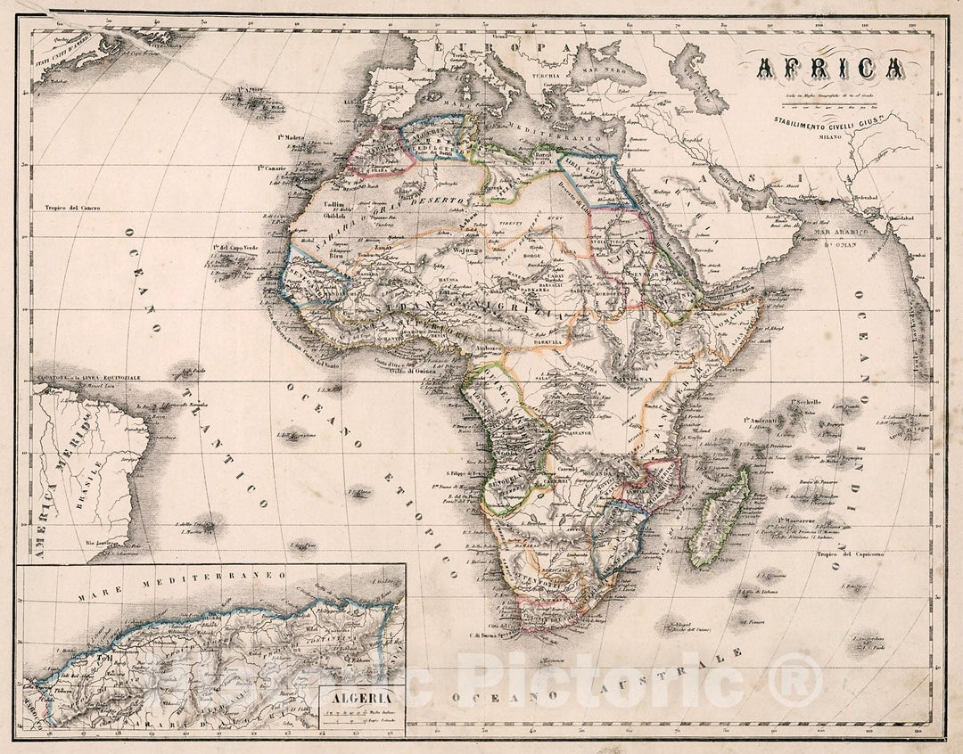 Historic Map : Africa, 1853, Vintage Wall Decor