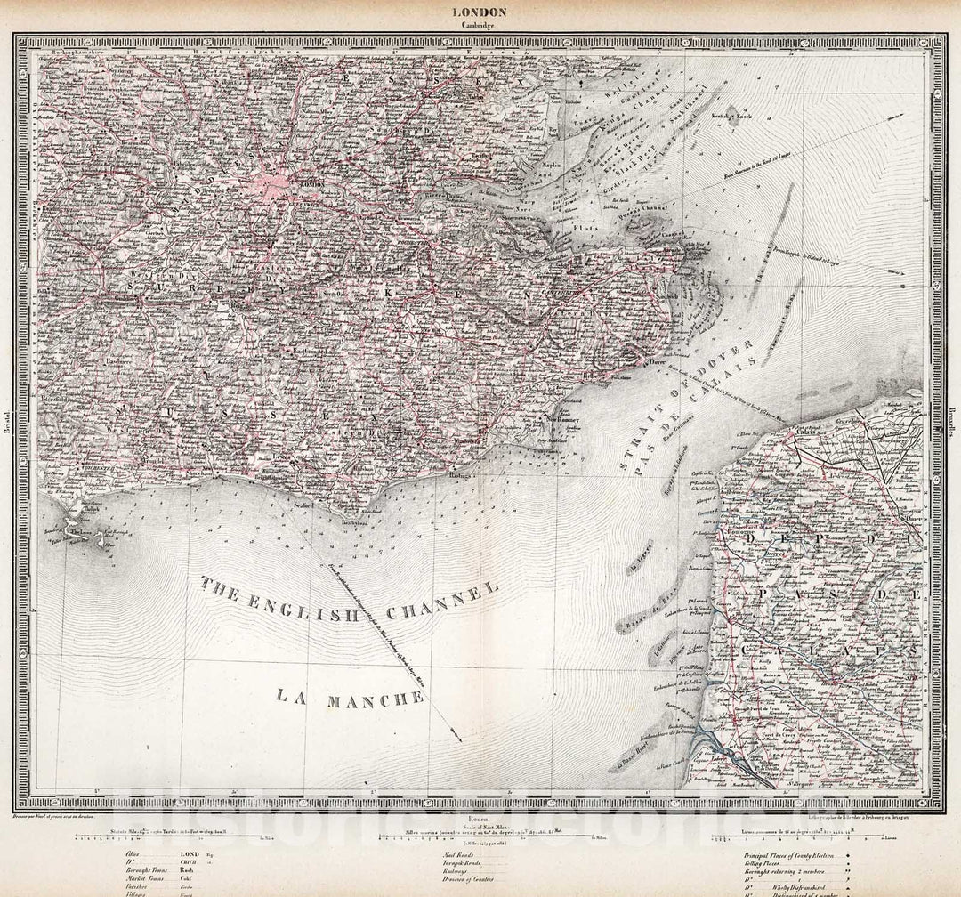 Historic Map : London : Cambridge, 1850, Vintage Wall Decor