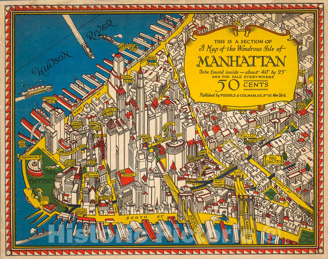 Historic Map : This is a section of a map of the wondrous isle of manhattan, 1926, Vintage Wall Decor