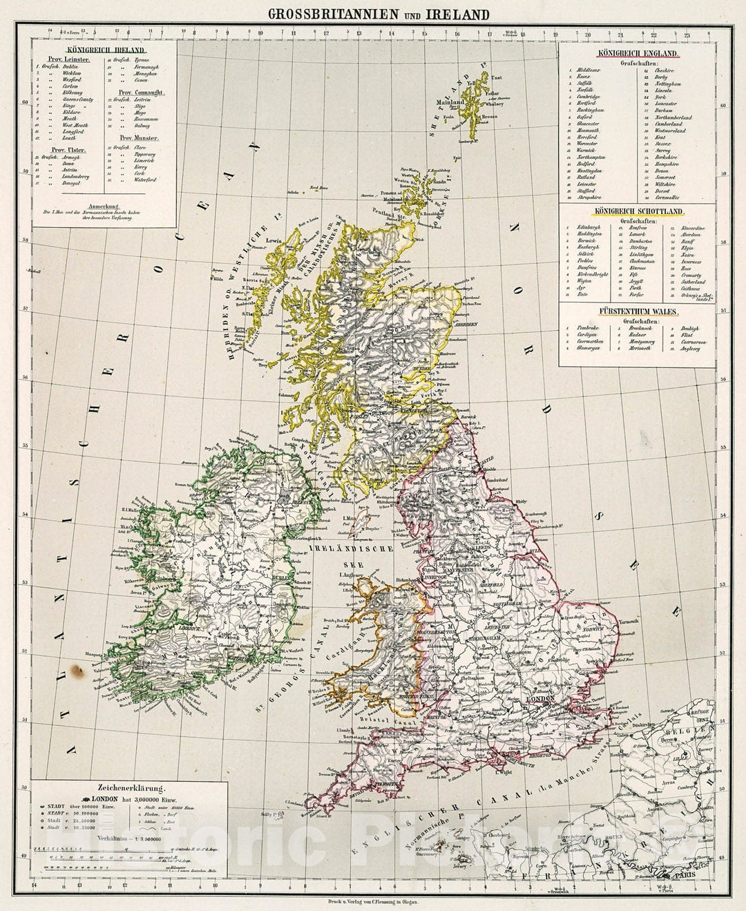 Historic Map : Grossbritannien und Ireland, 1884, Vintage Wall Decor