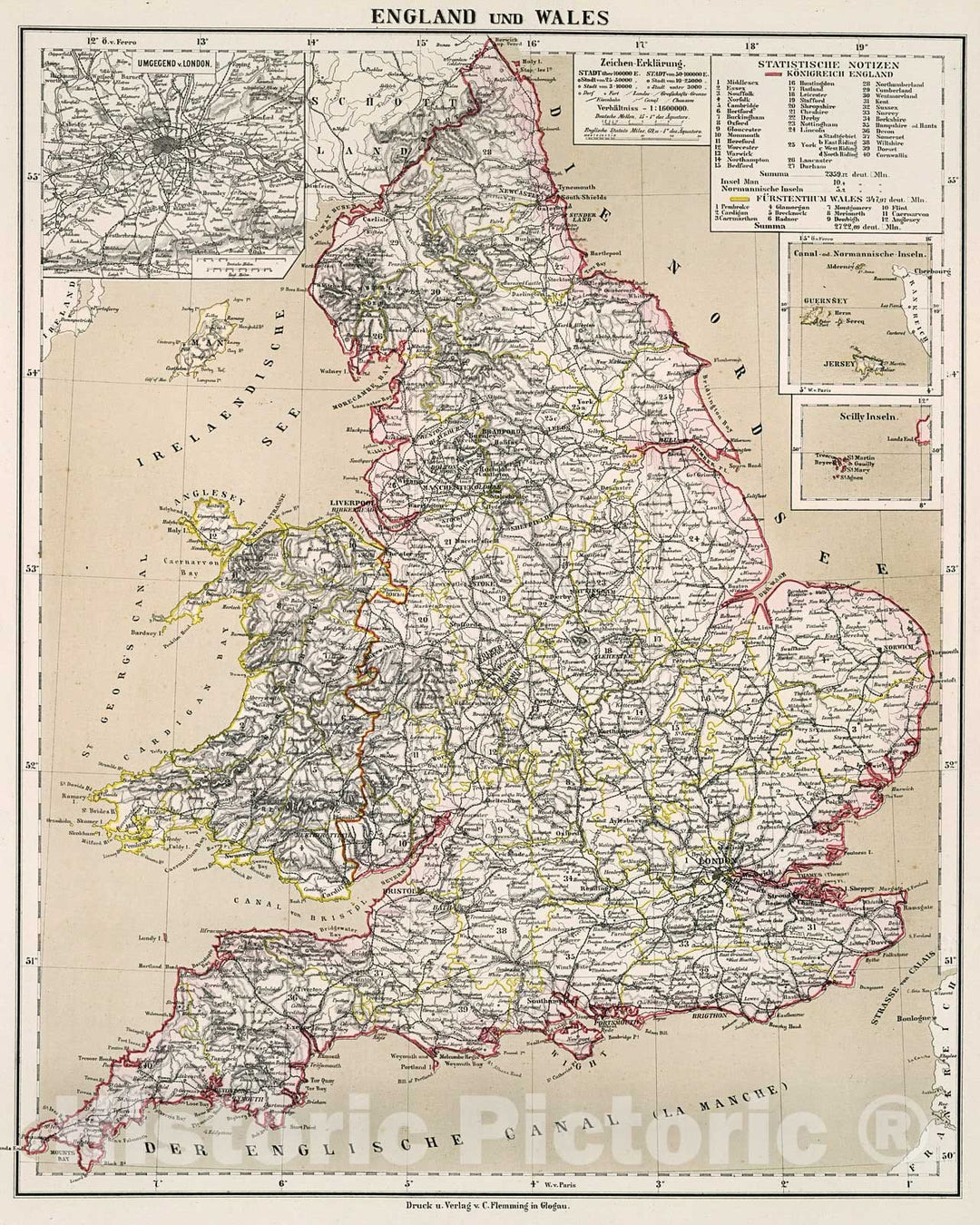 Historic Map : England und Wales, 1884, Vintage Wall Decor