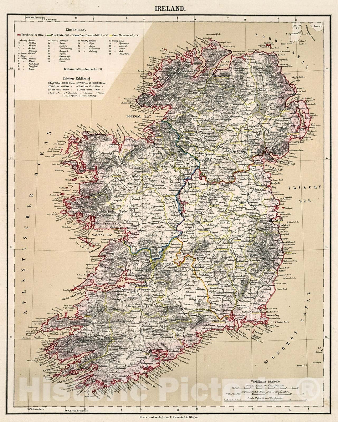 Historic Map : Ireland, 1884, v1, Vintage Wall Decor