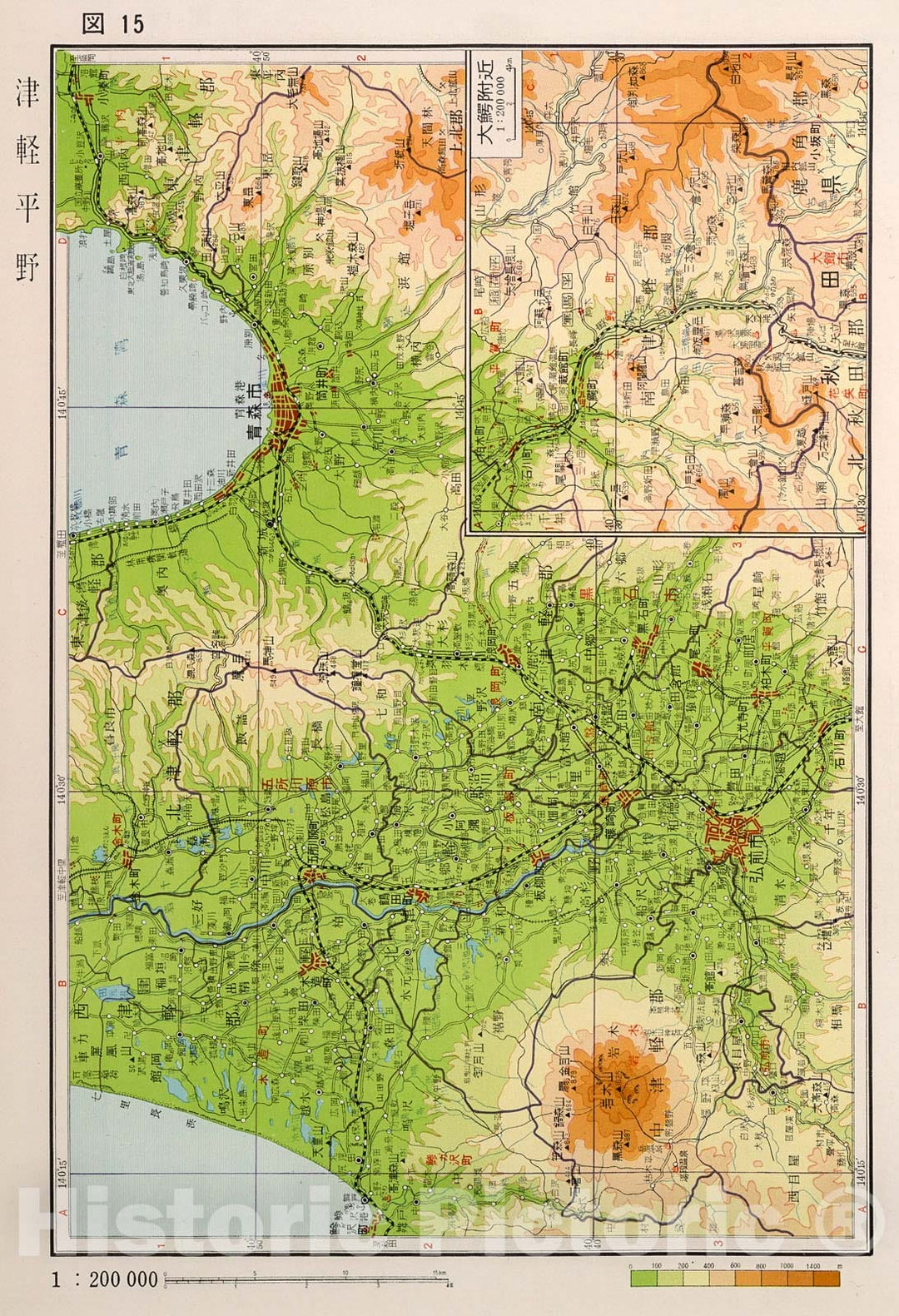 Historic Map : Tsugaru Heiya, Japan, 1956, Vintage Wall Decor