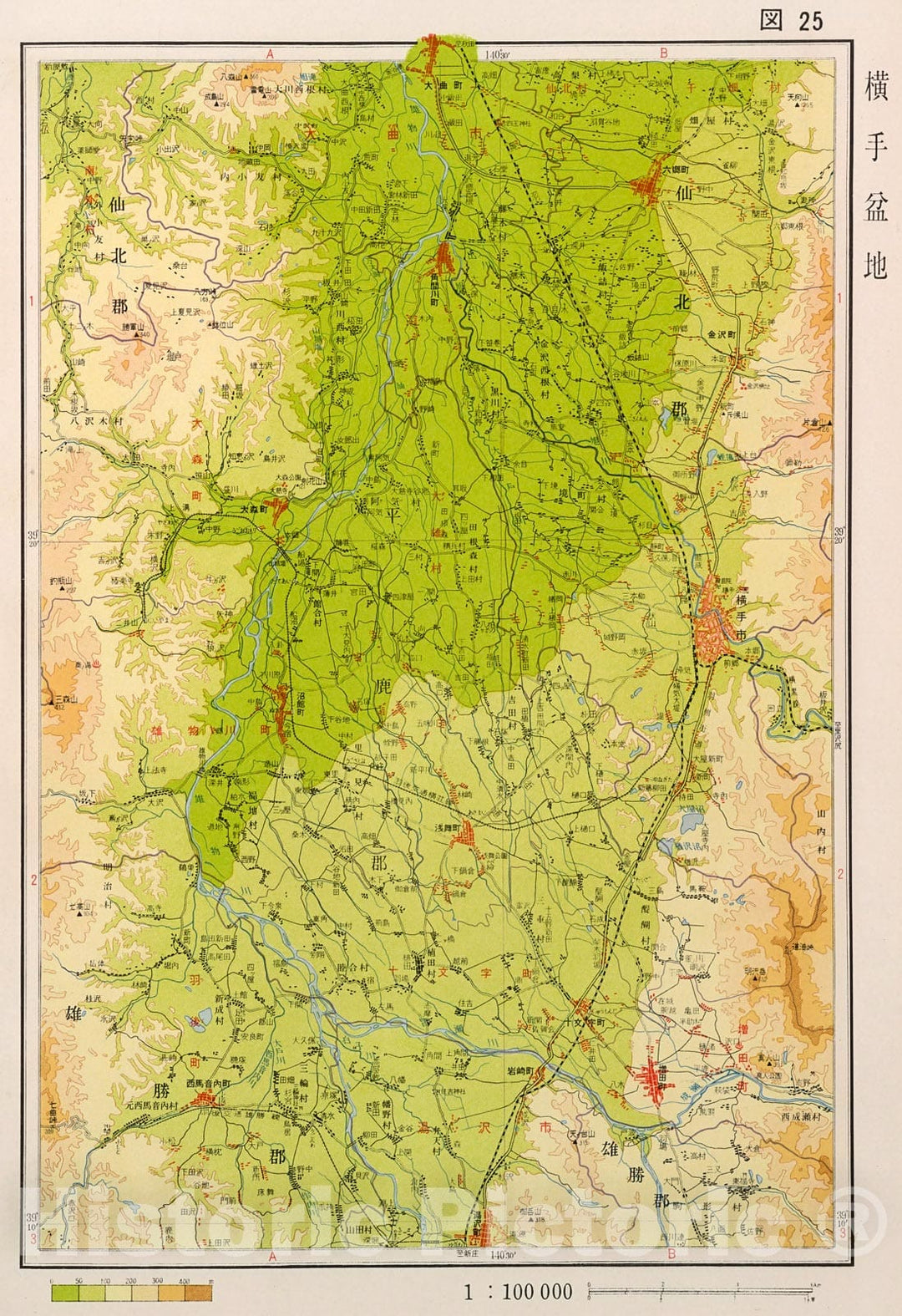 Historic Map : Yokote bonchi, Japan, 1956, Vintage Wall Decor