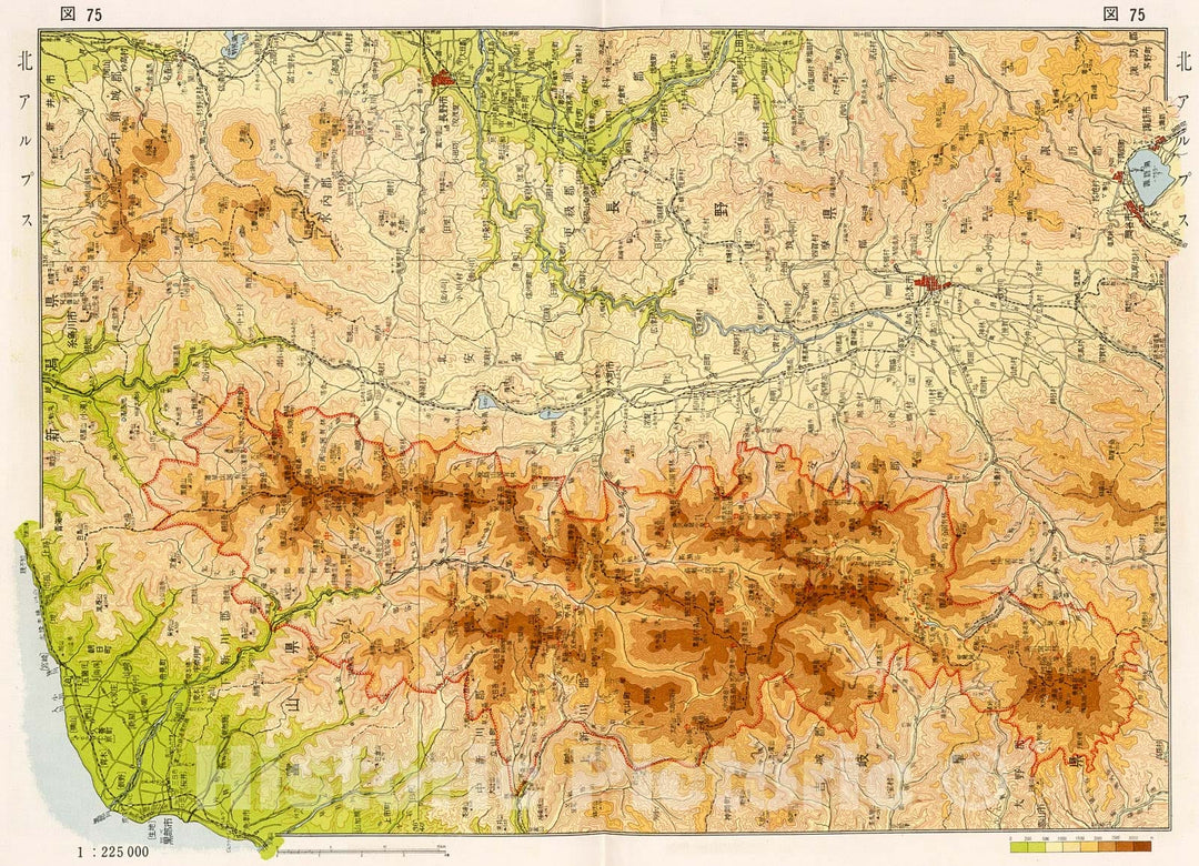 Historic Map : Northern Alps, Japan, 1956, Vintage Wall Decor