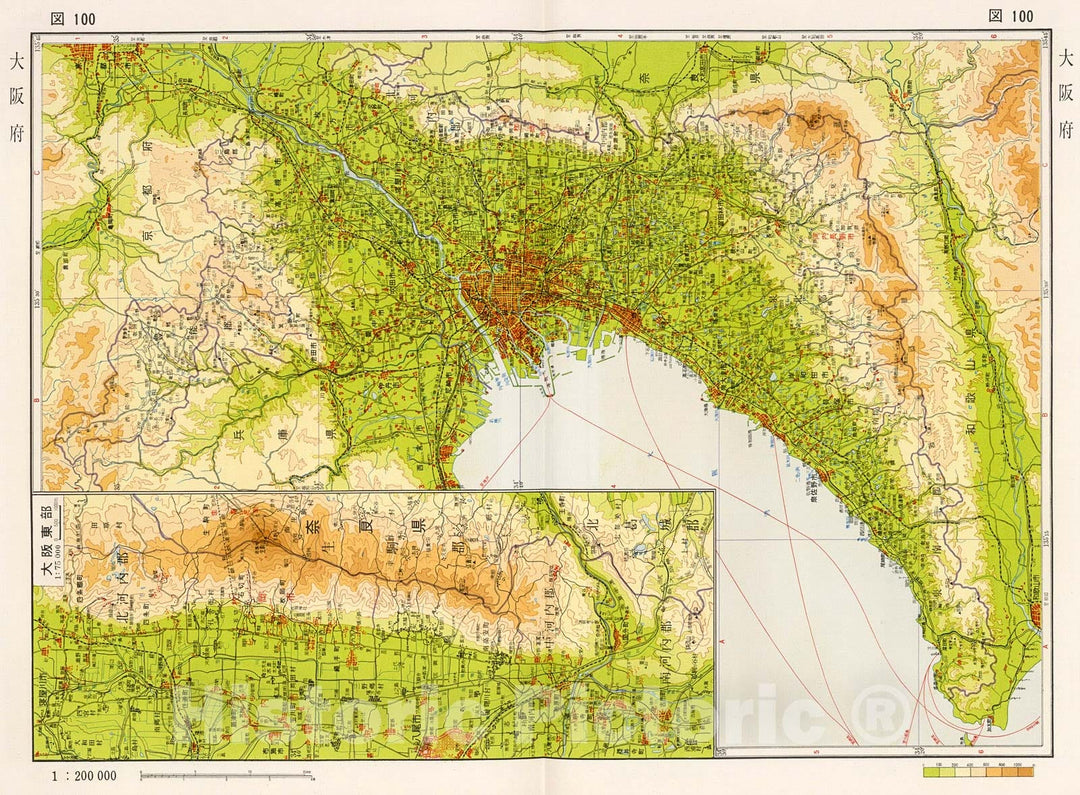 Historic Map : Osaka prefecture, Japan, 1956, Vintage Wall Decor