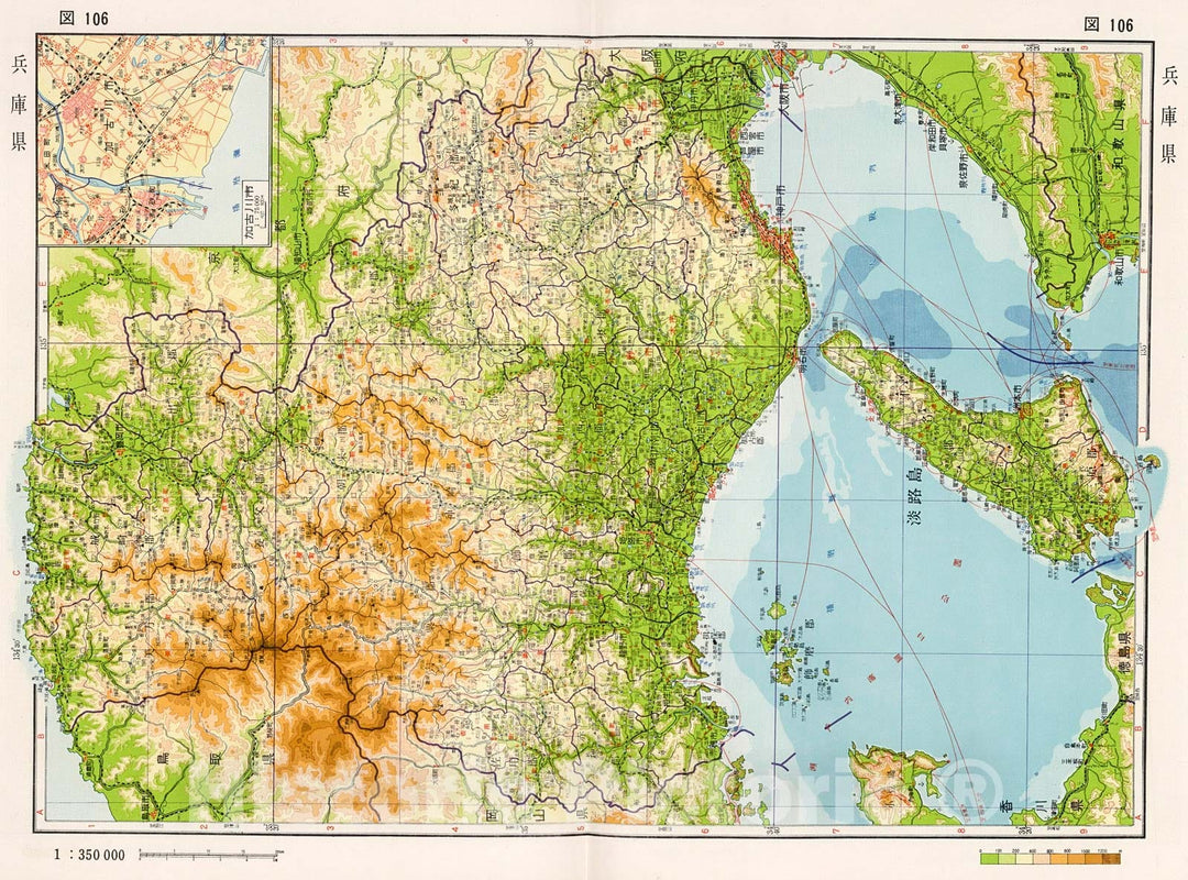 Historic Map : Hyogo Prefecure, Japan, 1956, Vintage Wall Decor