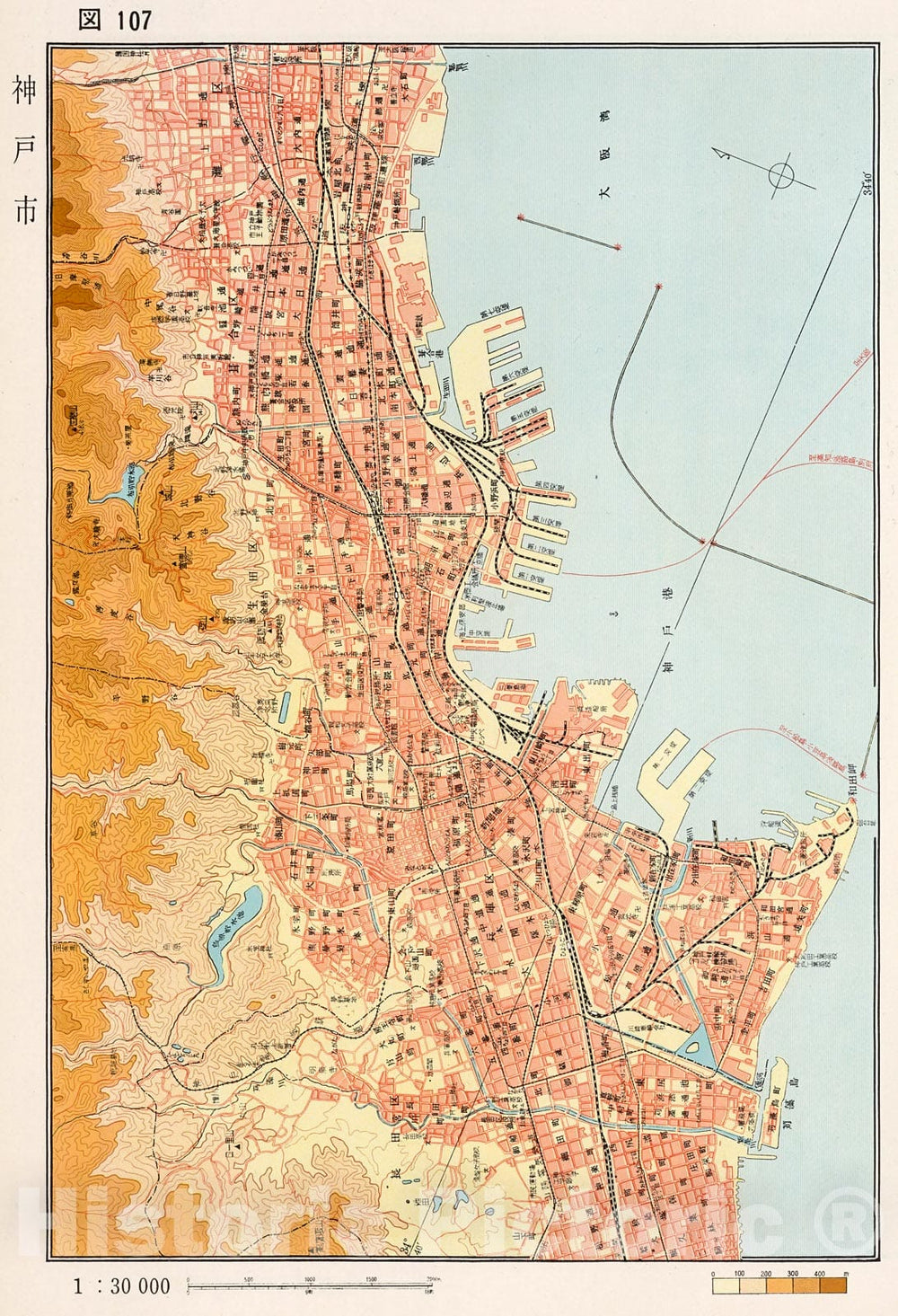 Historic Map : Kobe city, Japan, 1956, Vintage Wall Decor