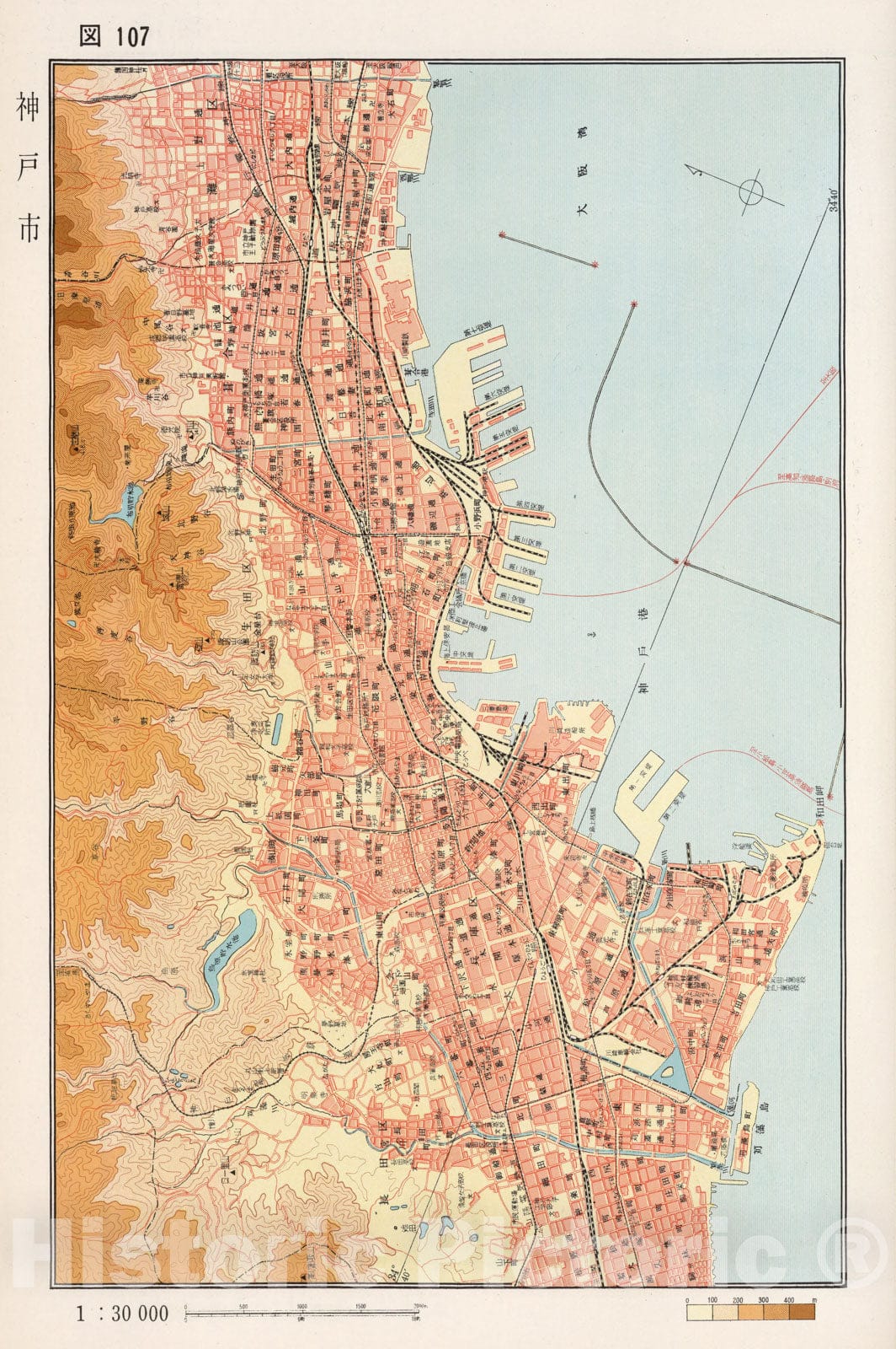 Historic Map : Kobe city, Japan, 1956, Vintage Wall Decor