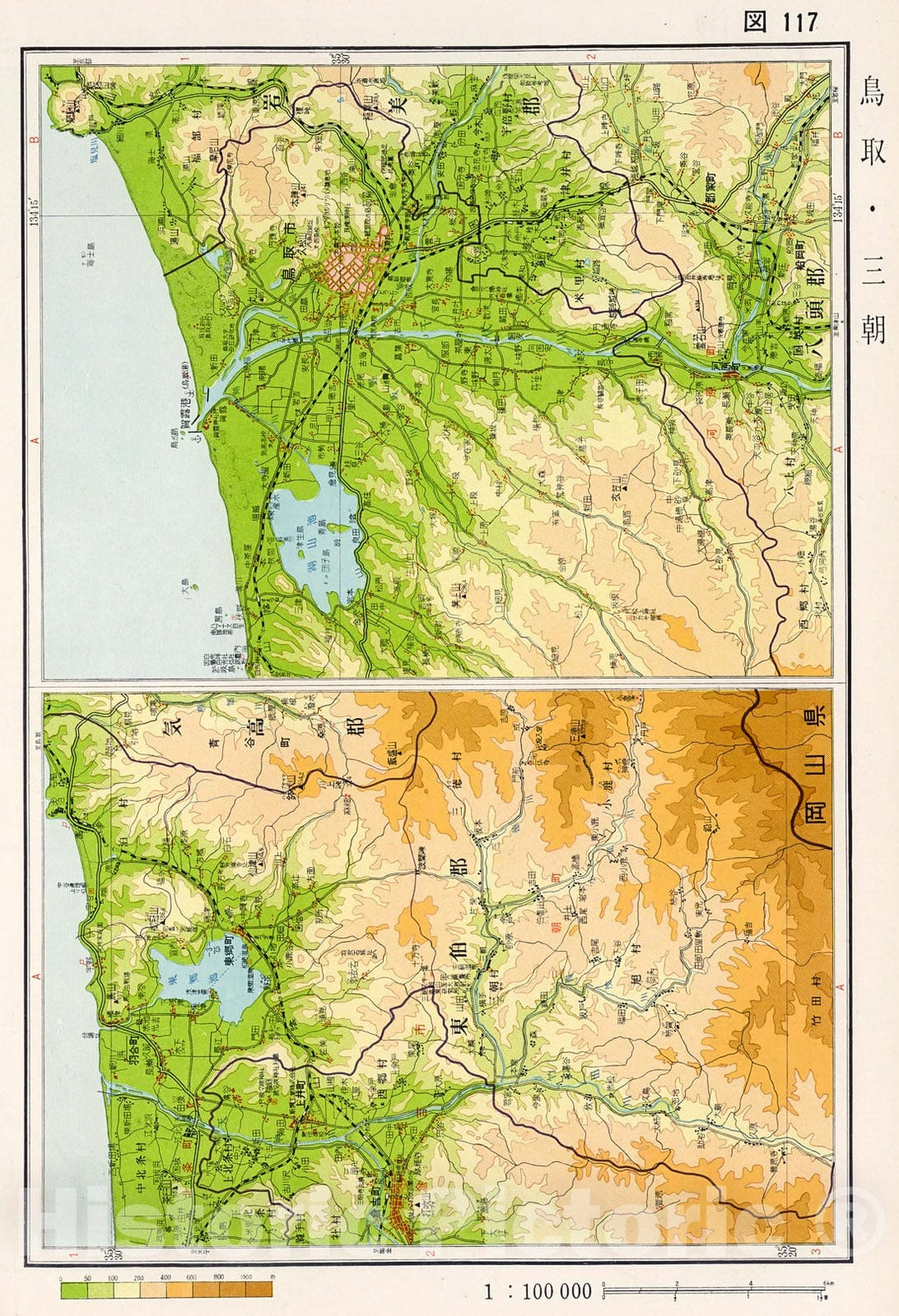 Historic Map : Tottori. Mikoshi, Japan, 1956, Vintage Wall Decor