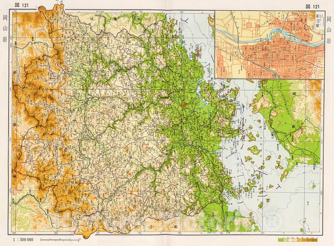 Historic Map : Okayama Prefecture, Japan, 1956, Vintage Wall Decor