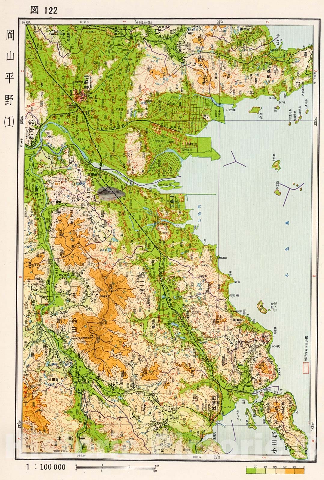 Historic Map : Okayama Plain (1), Japan, 1956, Vintage Wall Decor