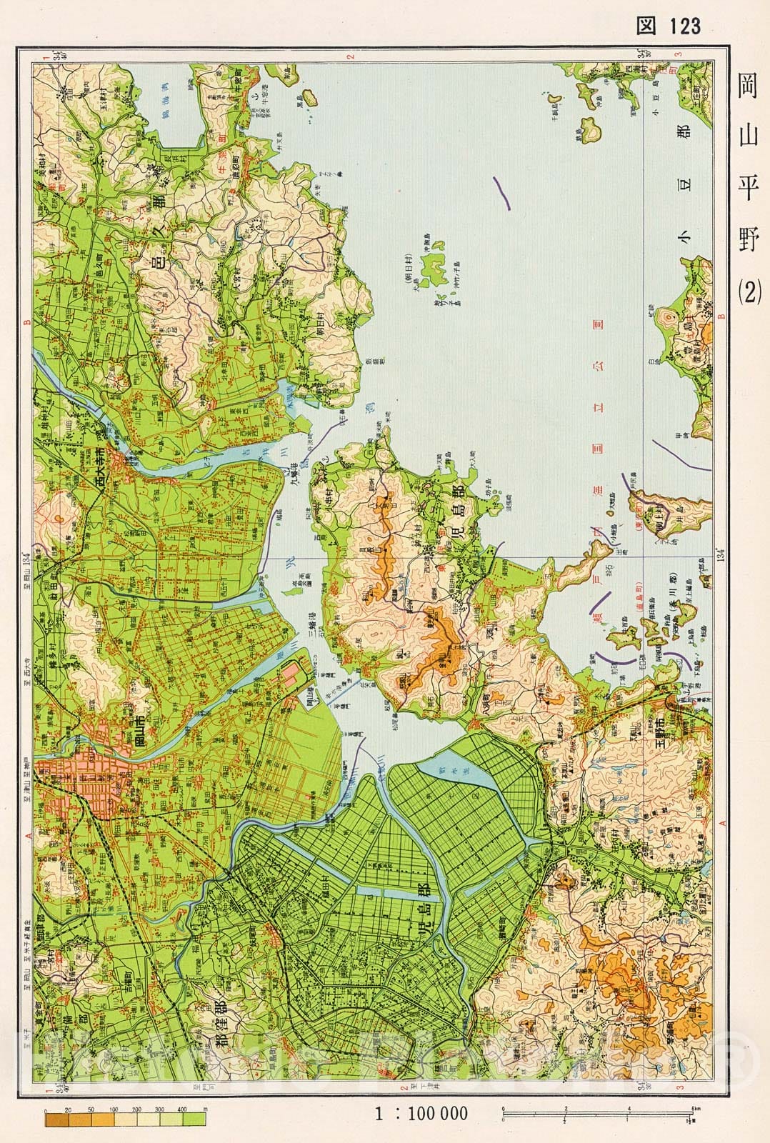 Historic Map : Okayama Plain (2), Japan, 1956, Vintage Wall Decor