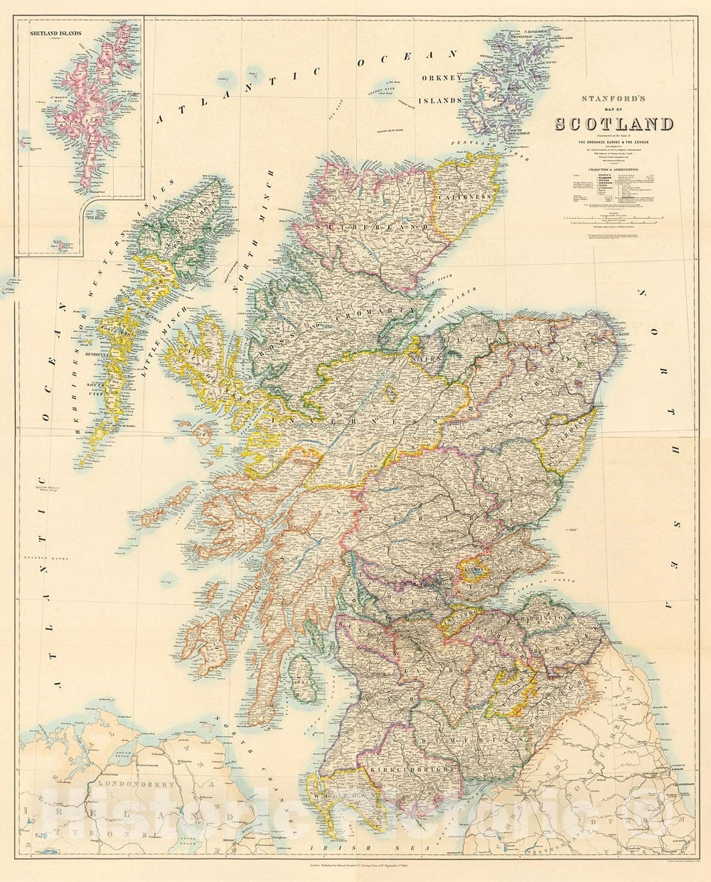 Historic Map : Stanford's map of Scotland: Sheets 13-16, 1884, Vintage Wall Decor