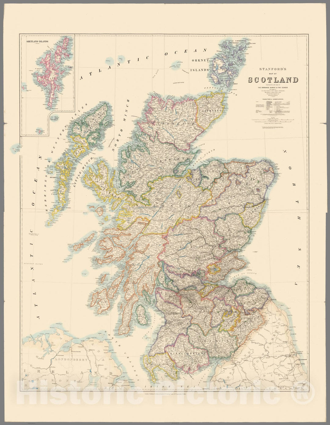 Historic Map : Stanford's map of Scotland: Sheets 13-16, 1884, Vintage Wall Decor