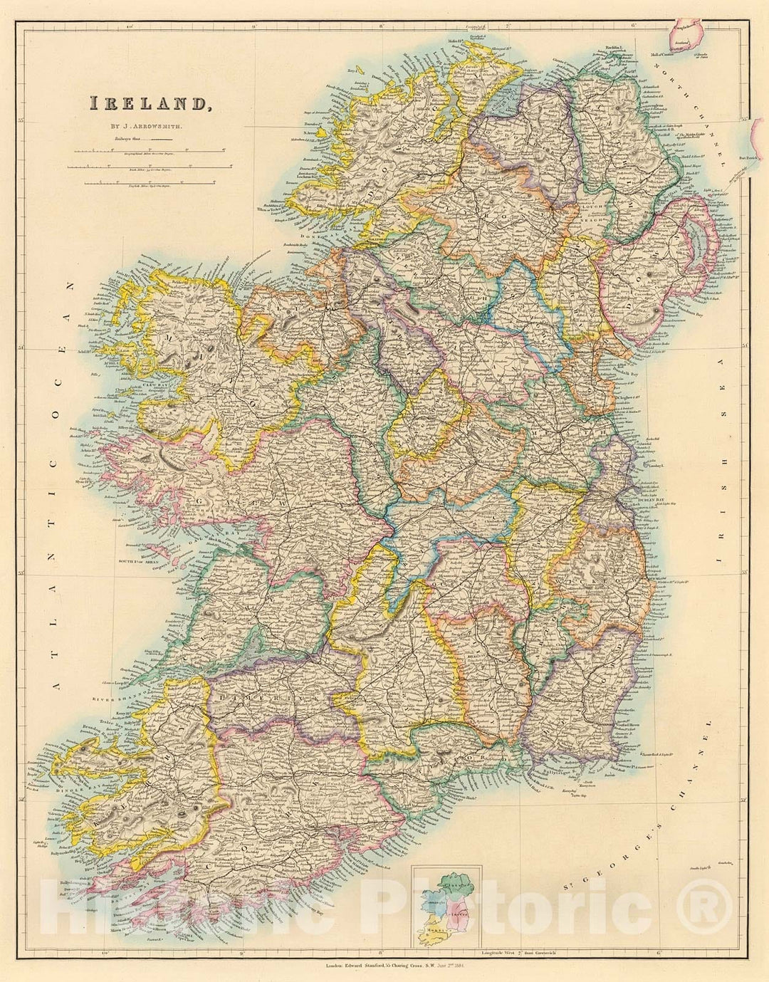 Historic Map : Ireland, 1884, v2, Vintage Wall Decor