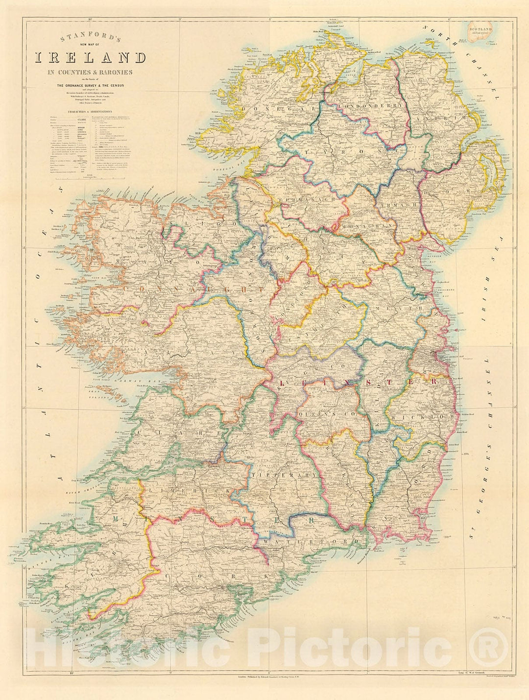 Historic Map : Stanford's map of Ireland: Sheets 18-21, 1884, Vintage Wall Decor