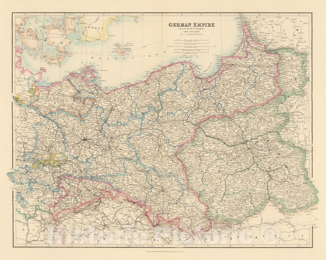 Historic Map : German Empire (Eastern part) and Poland, 1884, Vintage Wall Decor