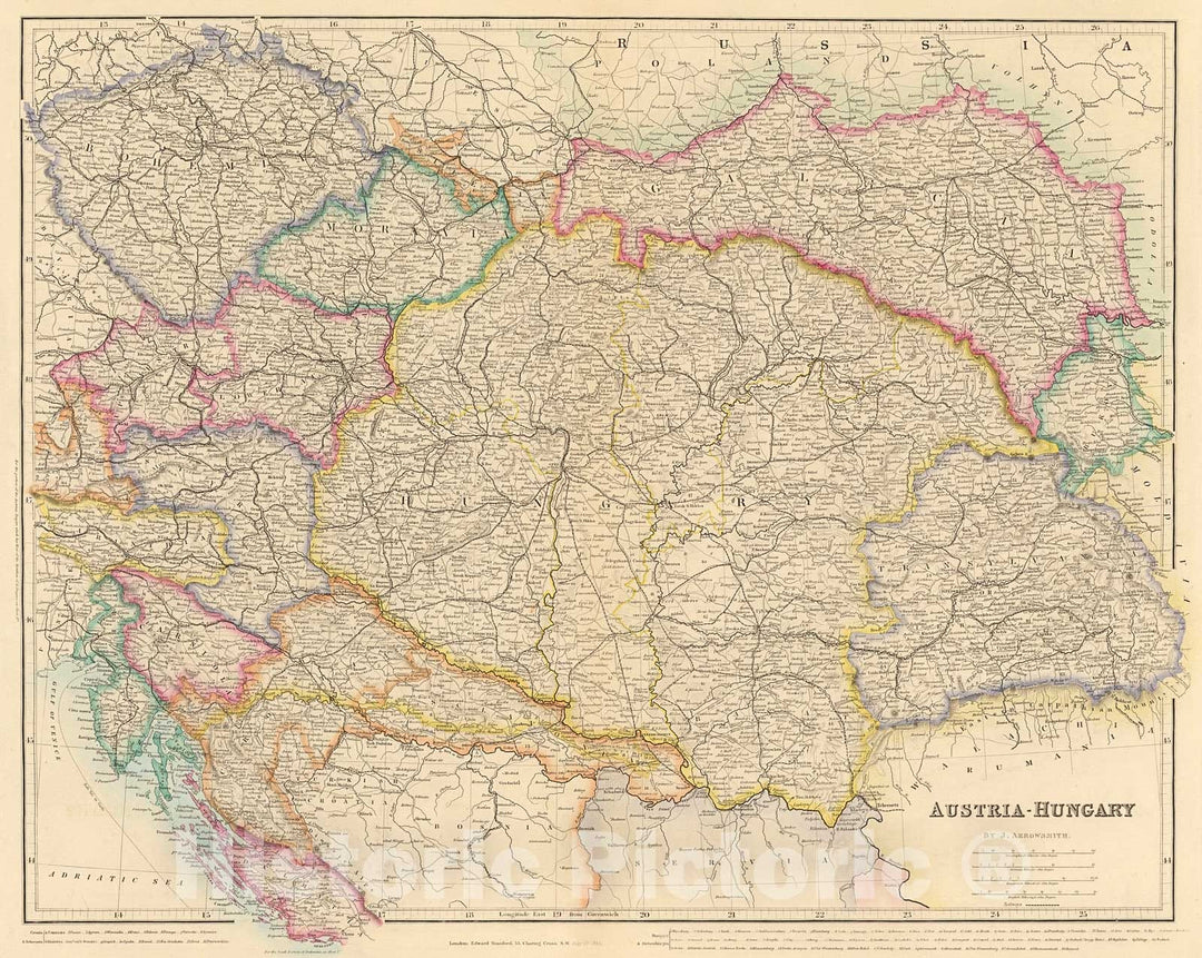 Historic Map : Austria - Hungary, 1884, Vintage Wall Decor