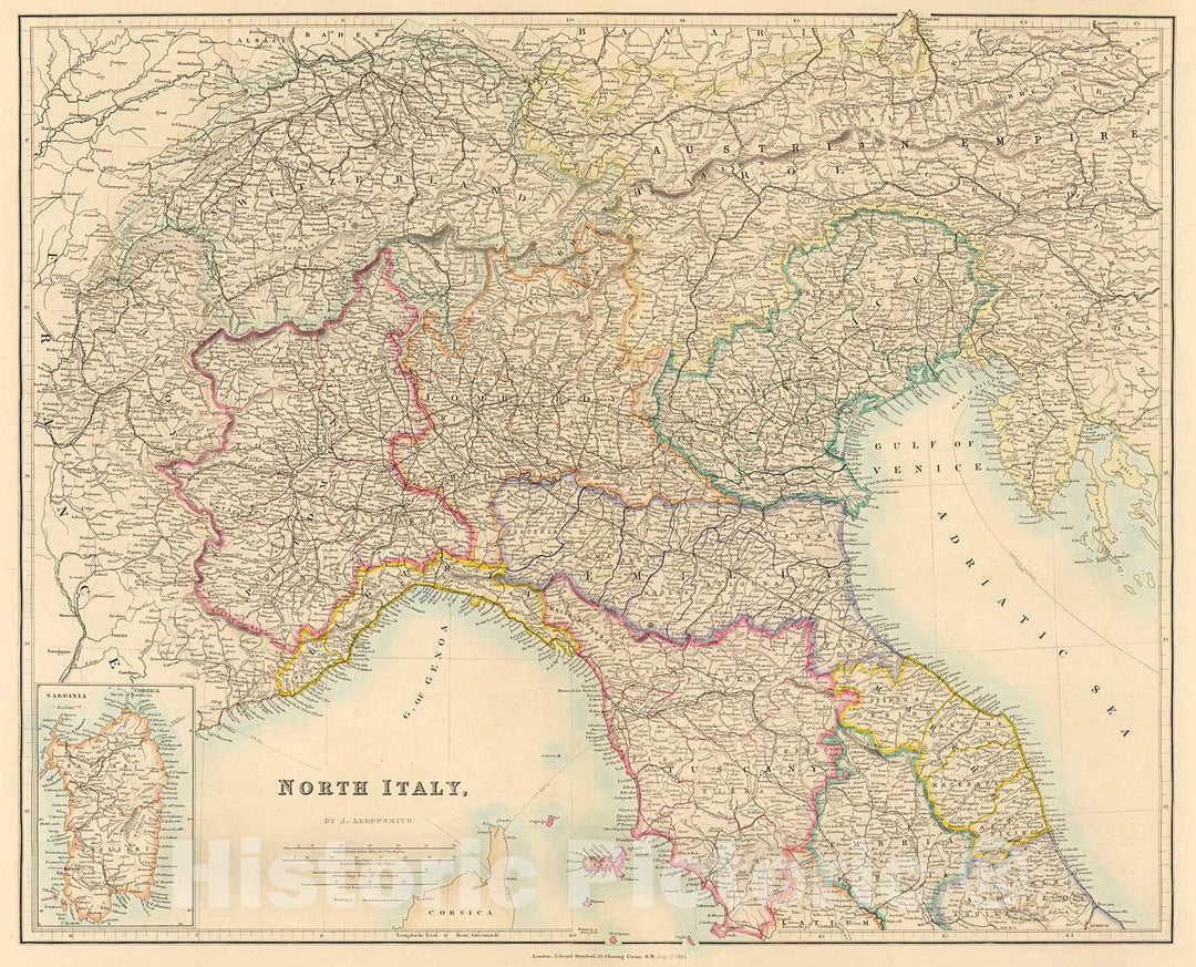 Historic Map : North Italy, 1884, Vintage Wall Decor