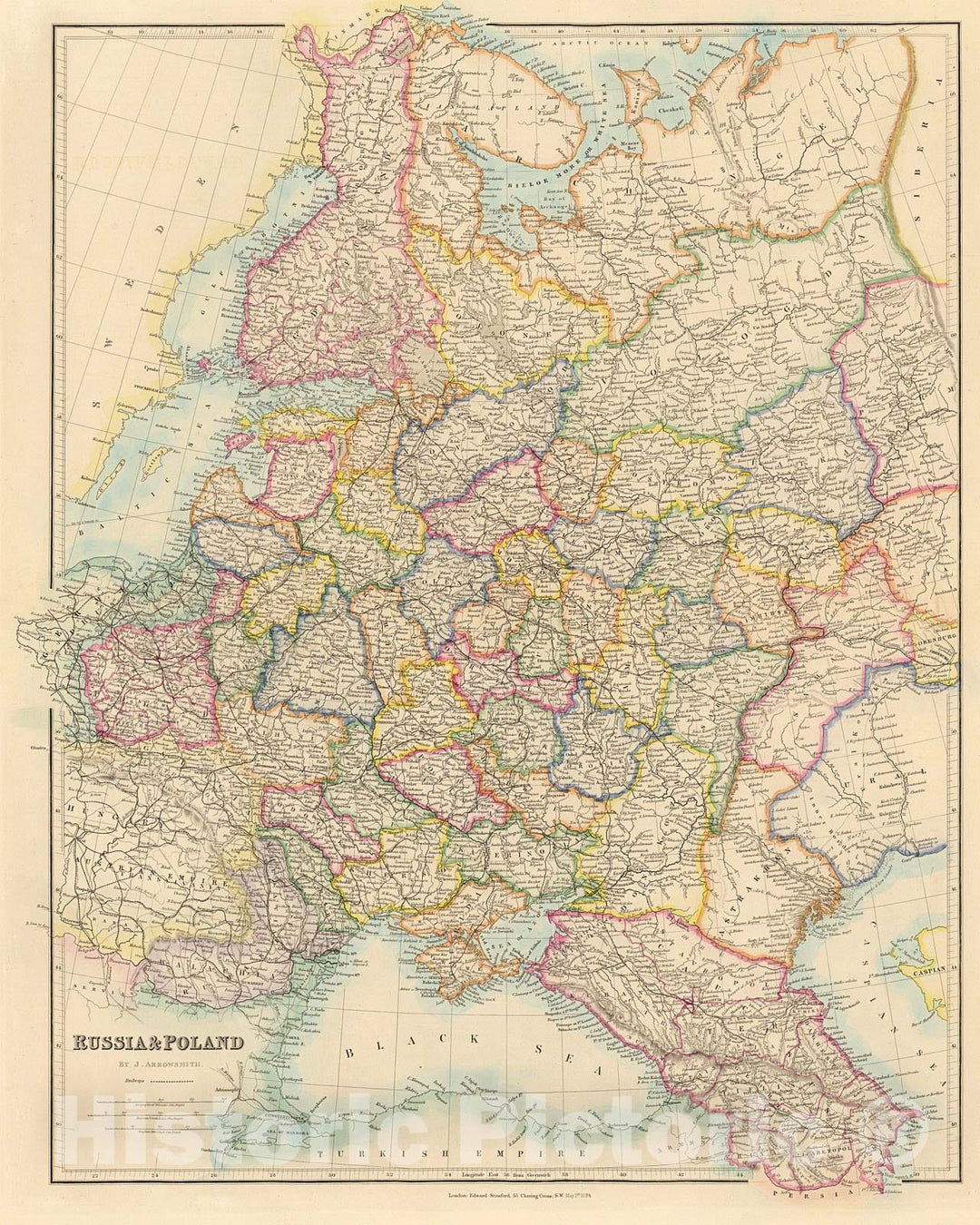 Historic Map : Russia & Poland, 1884, Vintage Wall Decor