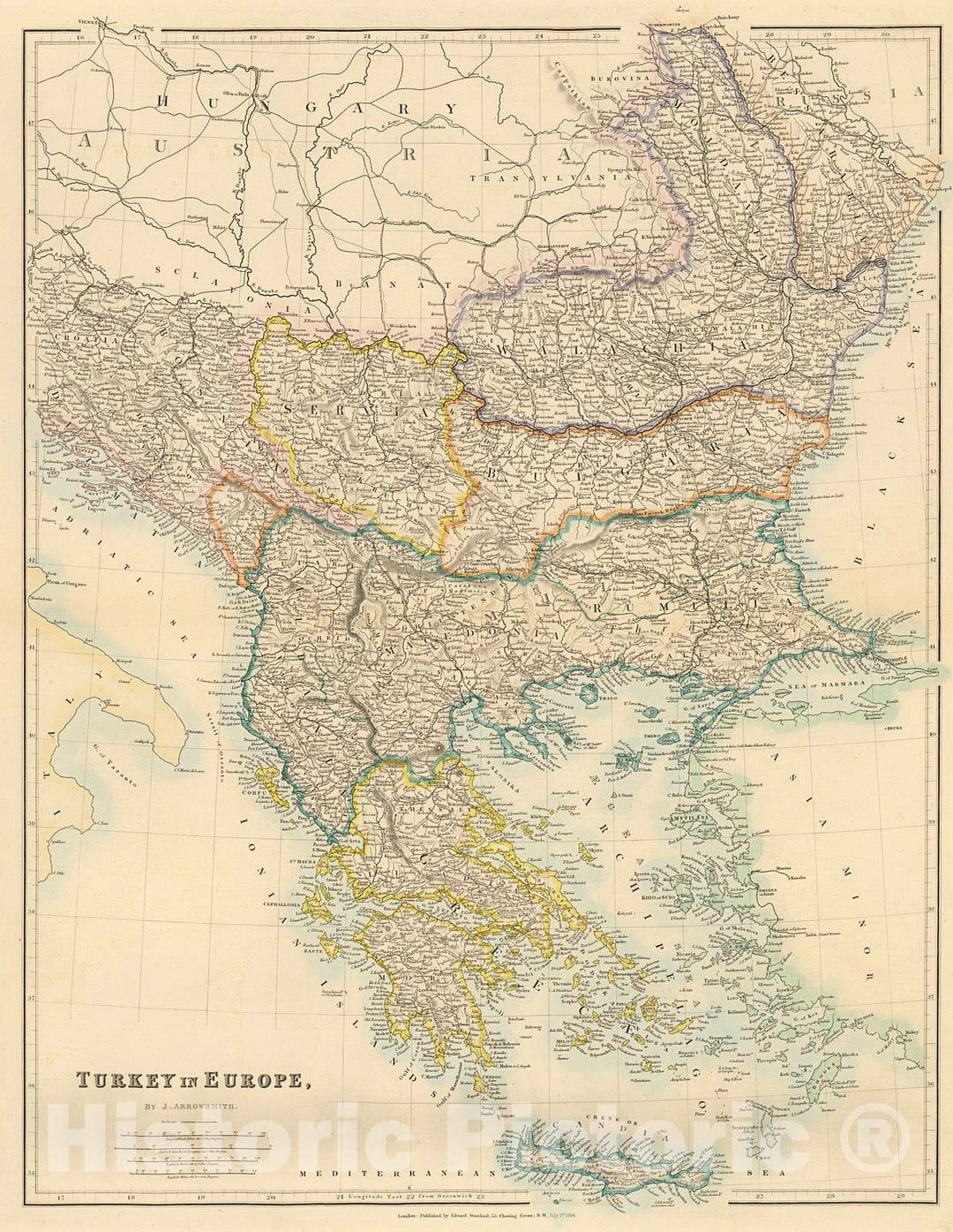 Historic Map : Turkey in Europe, 1884, Vintage Wall Decor