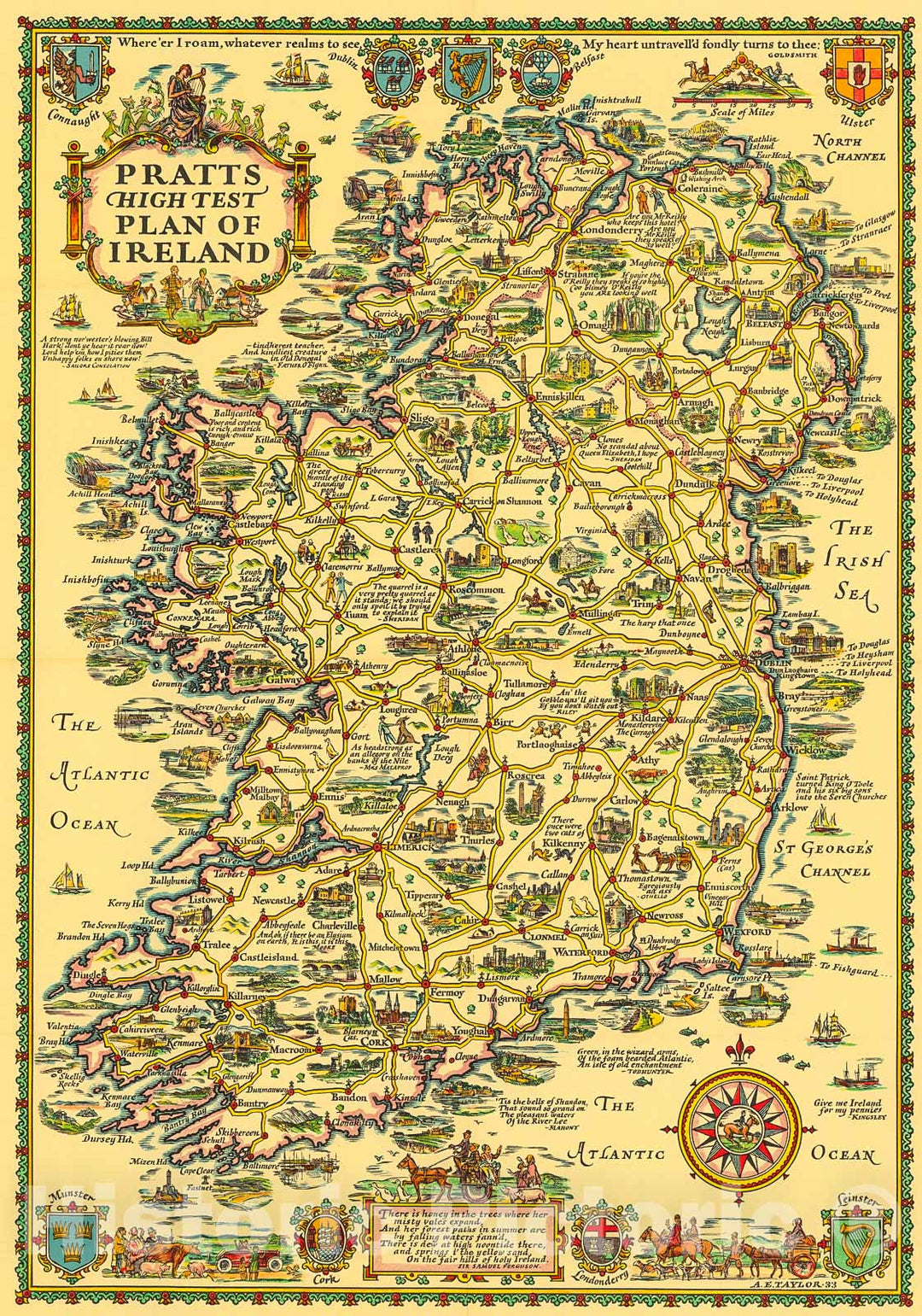 Historic Map : Pratts High Test Plan of Ireland, 1933, Vintage Wall Decor