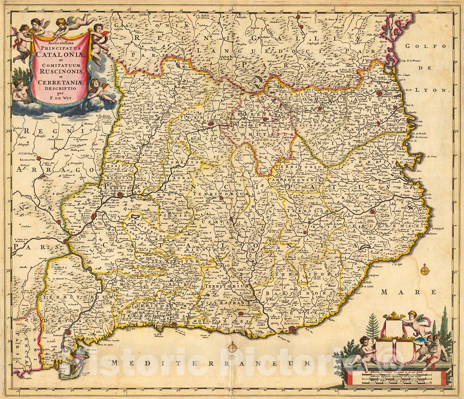 Historic Map : Accuratissima principatus Cataloniae, 1690, Vintage Wall Decor