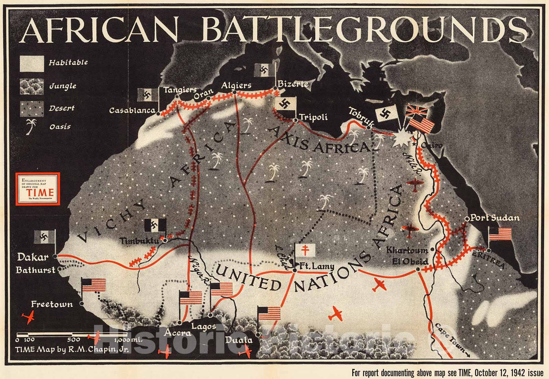 Historic Map : African battlegrounds, 1942, Vintage Wall Decor