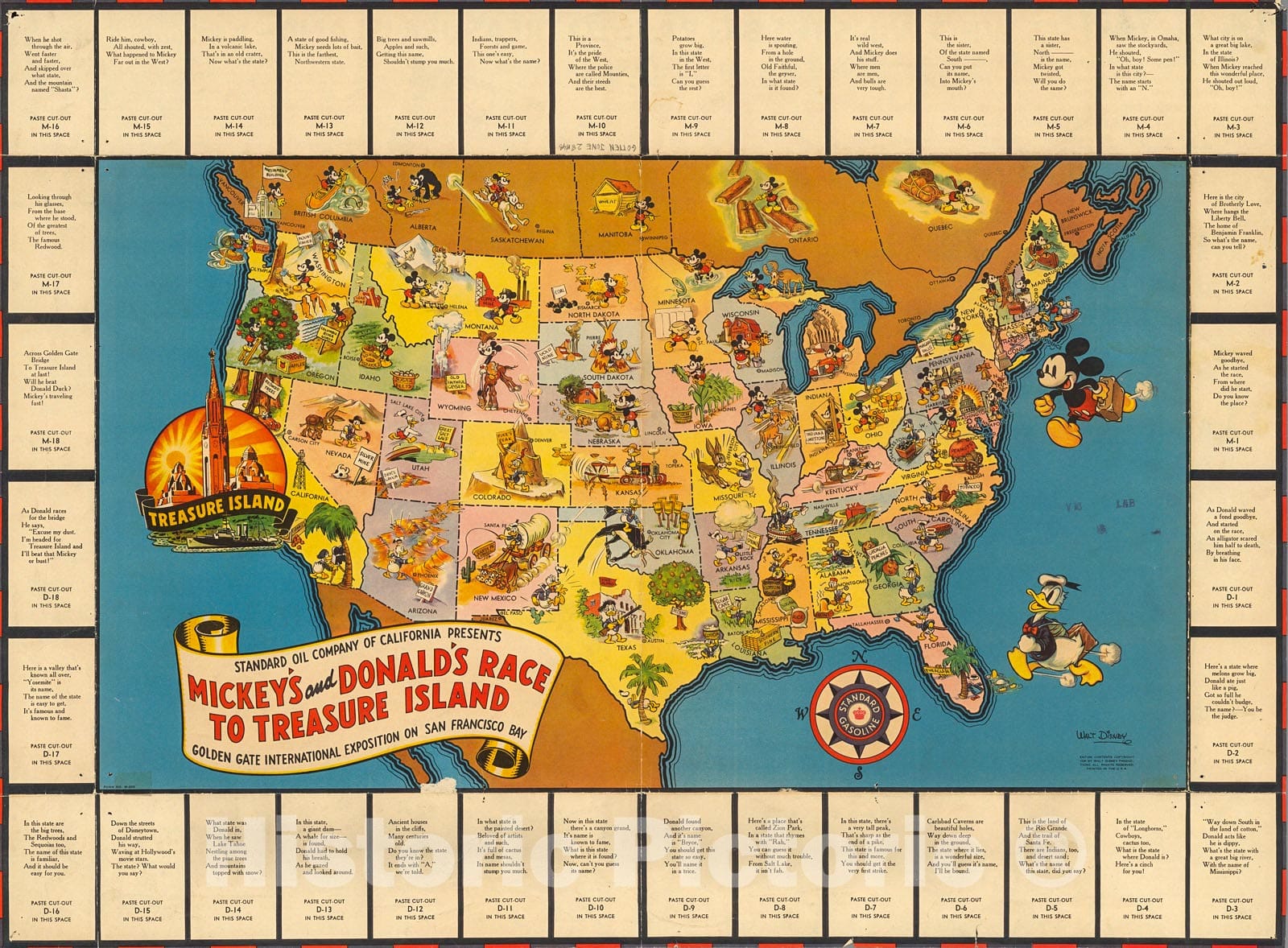 Historic Map : Mickey's and Donald's race to Treasure Island, 1939, Vintage Wall Decor