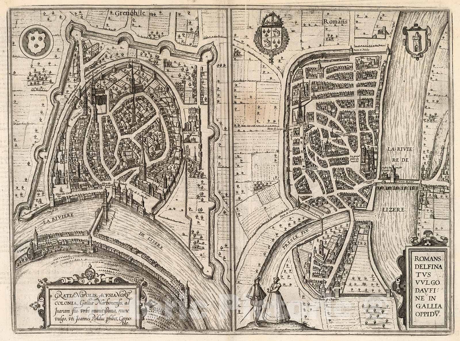 Historic Map : Vol III (9) Gratianopolis... vulgo... Grenoble. Romans Delphinatus vulgo Daufine, 1640, Vintage Wall Decor