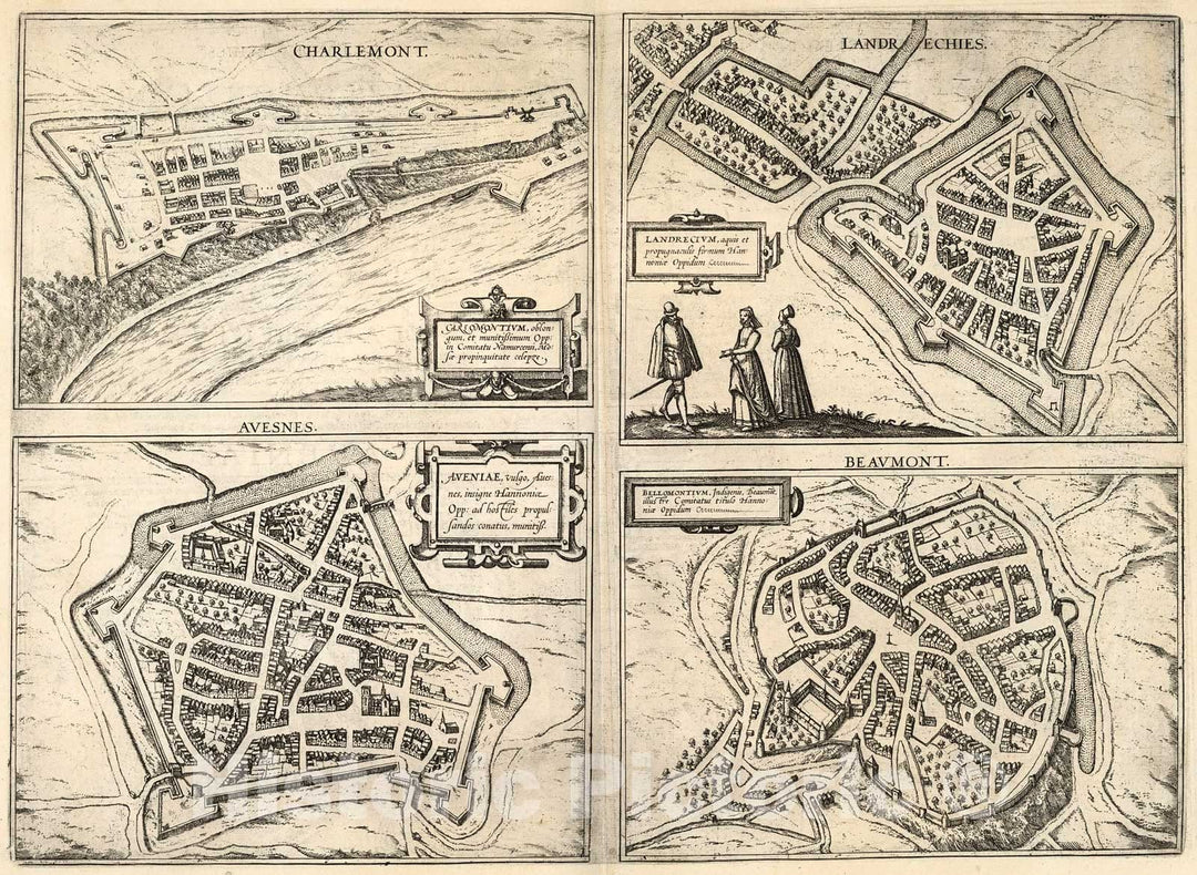 Historic Map : Vol III (26) Charlemont (Givet). Landrechies (Landrecies). Avesnes. Beaumont (Beaumont-le-Roger)., 1640, Vintage Wall Decor