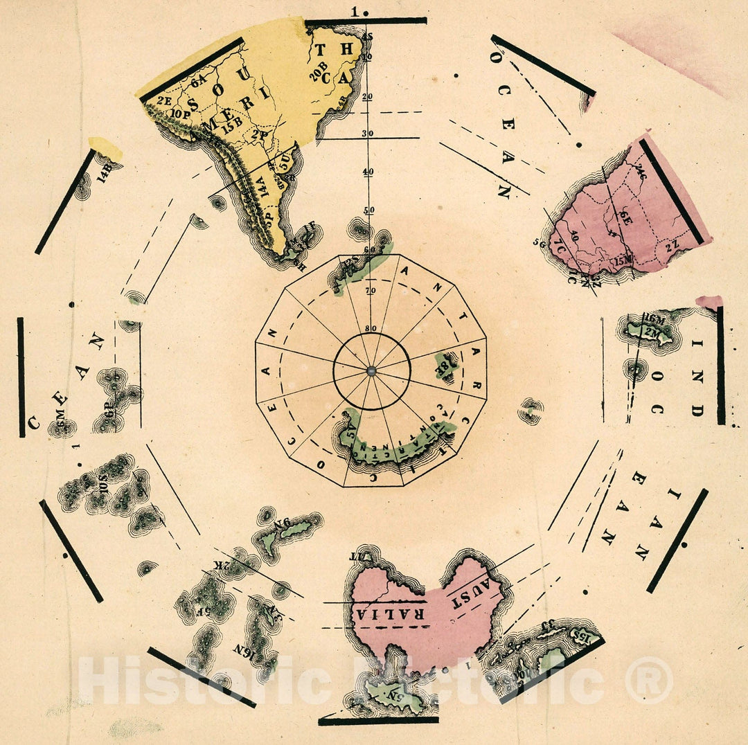 Historic Map : Globe Gores: (Southern Hemisphere)., 1869, Vintage Wall Decor