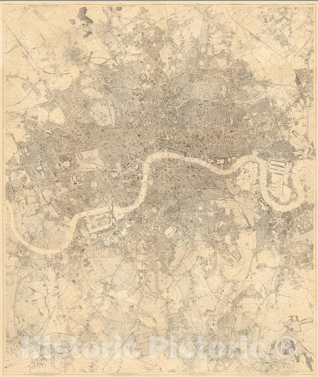 Historic Map : Sheets 1-24. (Stanford's Library Map of London and Its Suburbs.), 1877, Vintage Wall Decor