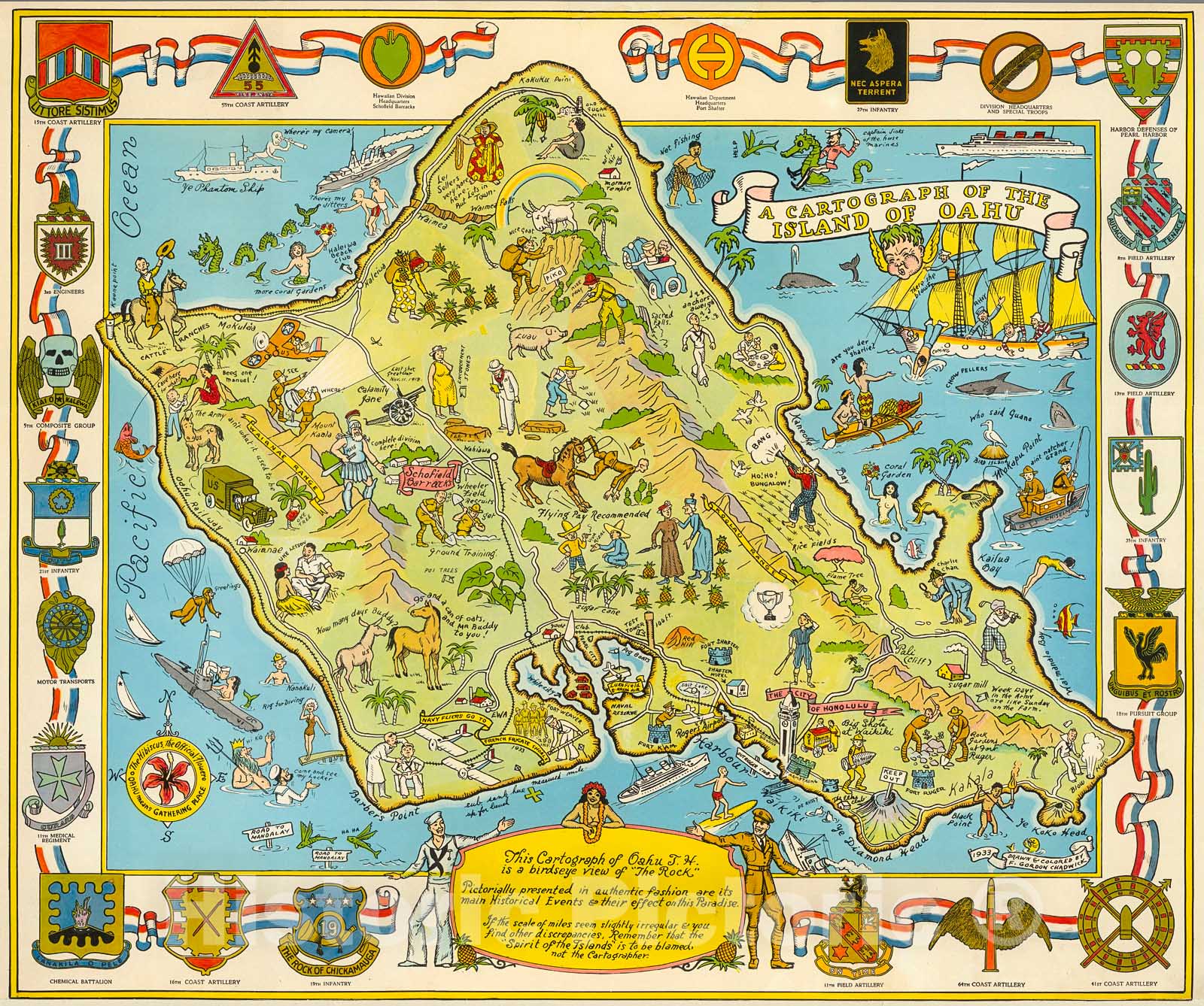 Historic Map : A Cartograph of the Island of Oahu., 1933, Vintage Wall Decor