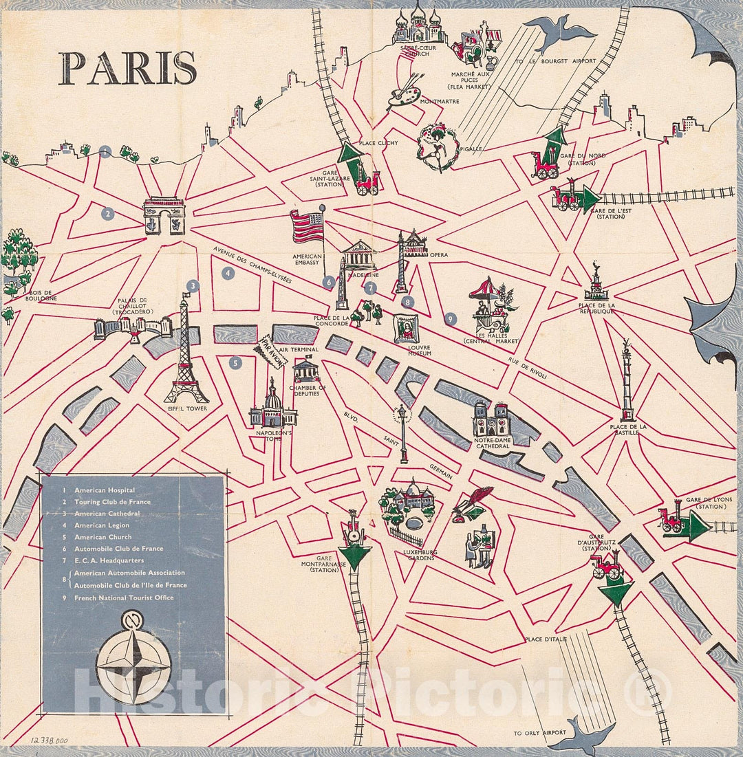 Historic Map : Paris (France)., 1930, Vintage Wall Decor