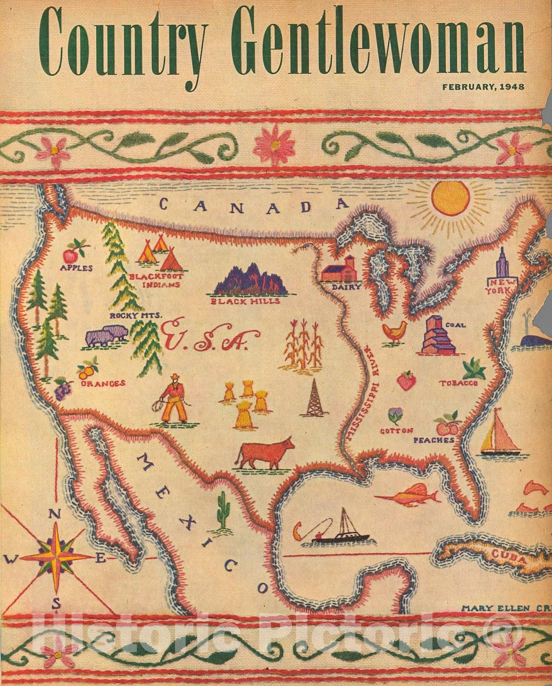 Historic Map : Covers: Country Gentlewoman. February, 1948. United States., 1948, Vintage Wall Decor