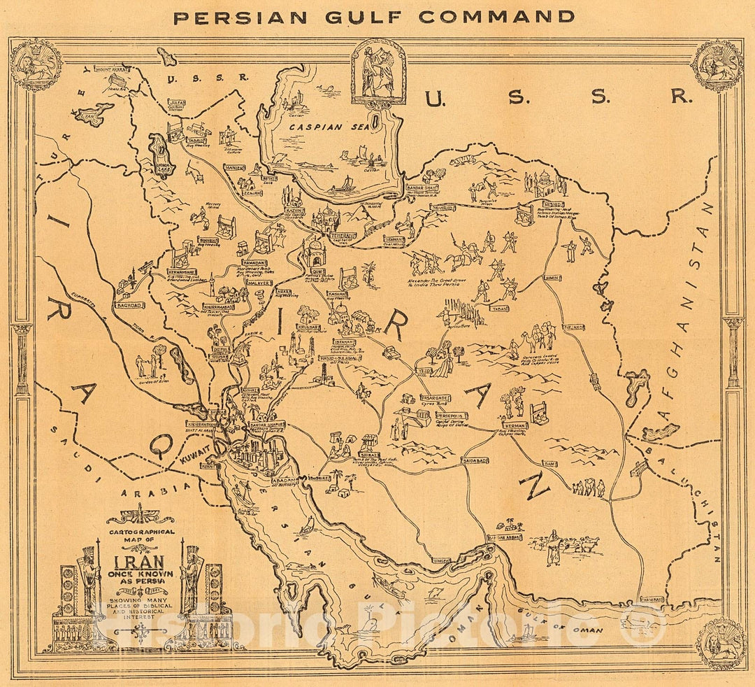 Historic Map : Persian Gulf Command. Cartographical Map of Iran Once Known as Persia, 1322-1944., 1944, Vintage Wall Decor